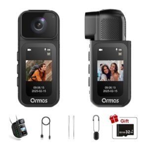 Ormos Mini Action Camera With 180 Degree Rotating Lens - 2.7K Ultra HD Thumb-Sized Camera, Magnetic Mount, WiFi APP Control, Portable Wearable Camera For Outdoor Sports & Daily Vlogging