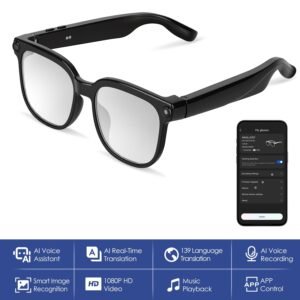 1Pc AI Smart Glasses With Camera And Audio 8MP HD1080P Real Time Translation 139 Languages Voice Assistant AI Photo Recognition Music Playback & Hands-Free Calling For Travel Meeting Vlog